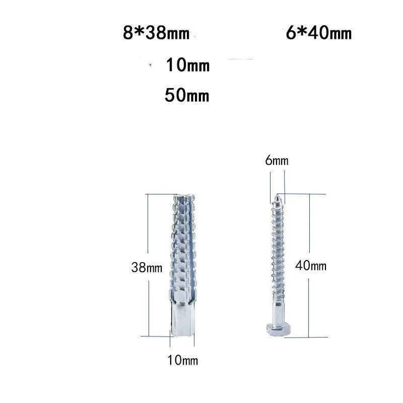 Metal Christmas tree barbed expansion tube screws in various sizes for concrete and brick walls.