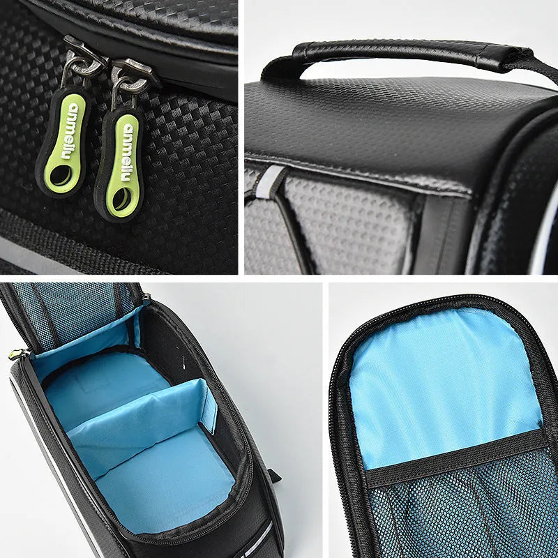Waterproof black bicycle back rack bag mounted on bike with 8L capacity dimensions