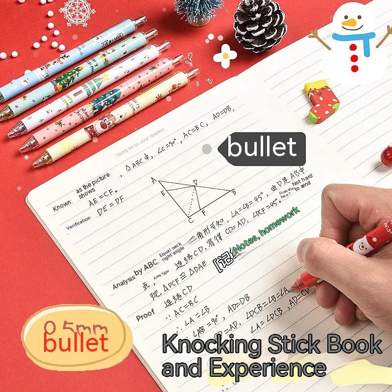 Christmas reward gift press gel ballpoint pen set with six black ink refills in plastic shells