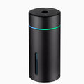 Black aluminium car humidifier with 260ml water tank and USB cable for vehicle or office use