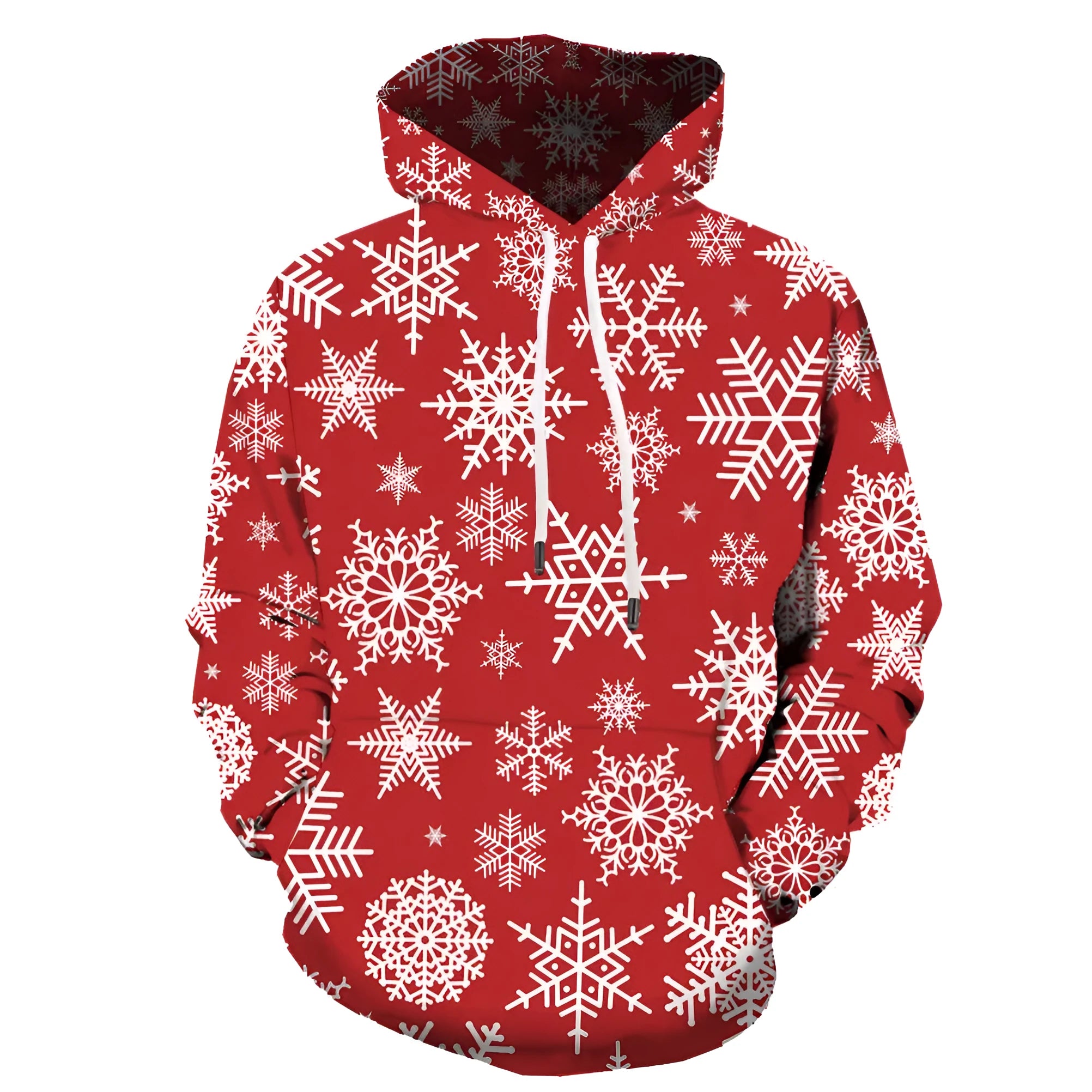 Red polyester fibre men's casual Christmas hoodie pullover no collar on model
