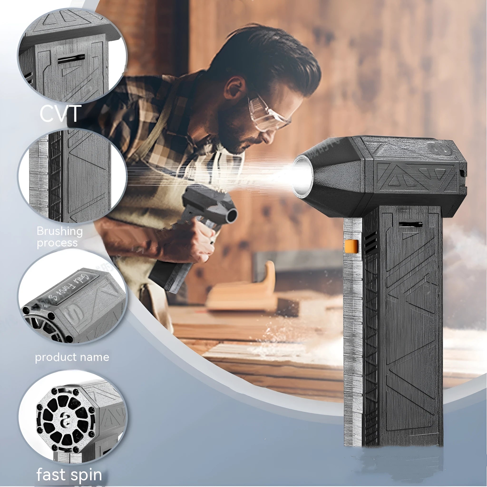 Iron grey cordless turbo fan air duster handheld unit with USB-C charging port.
