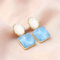 Geometric square earrings with water ripple contrast colour design in electroplated alloy, Korean style, for women