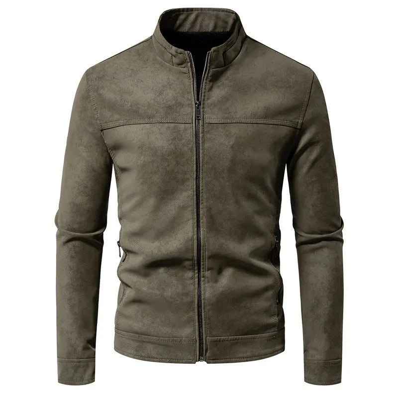 Men's Harajuku suede-style Vinylon double jacket in brown, loose thickening fit, front view