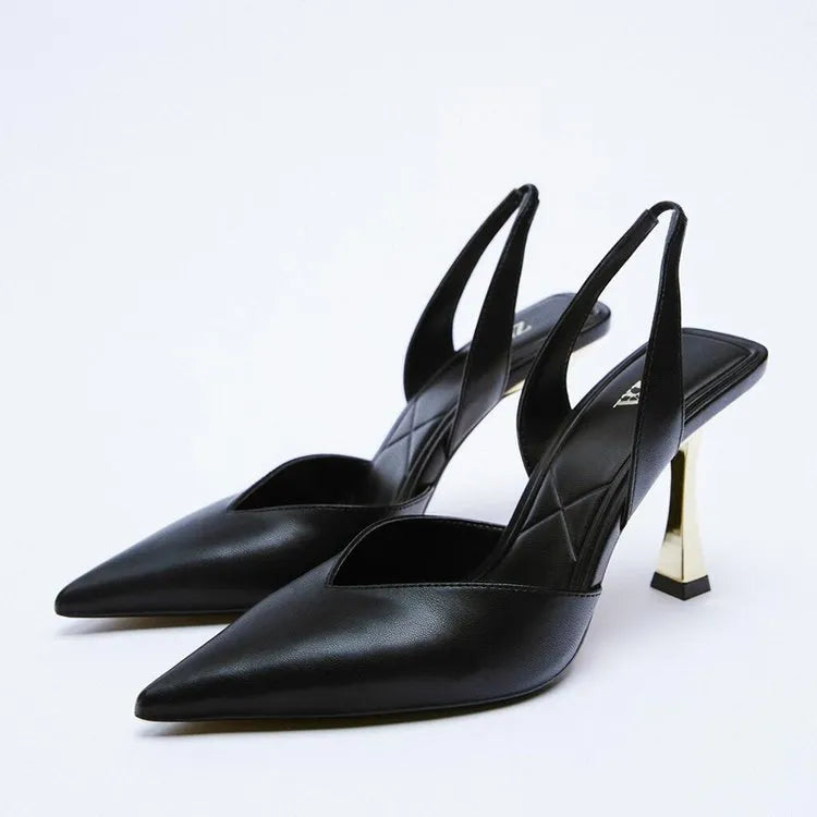Women's pointed toe patent leather high heels in apricot with a shallow mouth design.