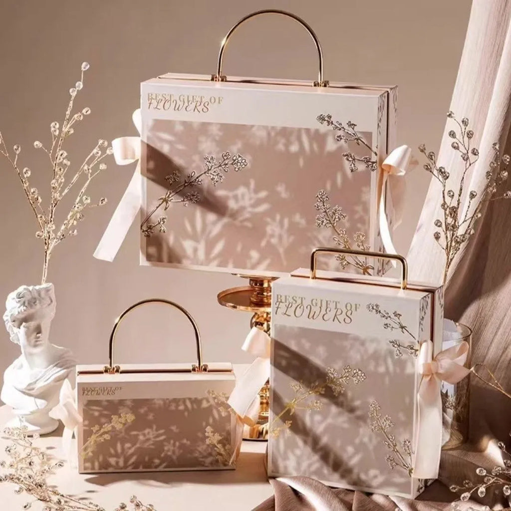 Hand gift box for girls pajamas marriage engagement in champagne gold with ironing craft finish