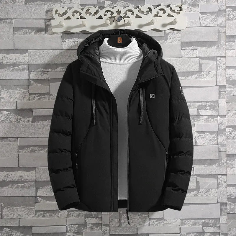 11-zone USB carbon fibre heated jacket in black with dual control