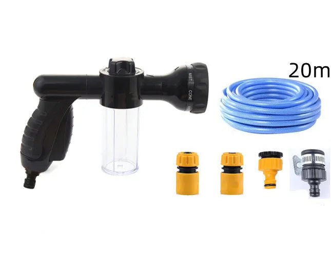 Green high-pressure foam spray gun with adjustable nozzle for car washing and garden use