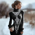 Women's slim-fit high-neck bodycon sweater dress with 3D pattern, pencil skirt and mid waist, shown in black