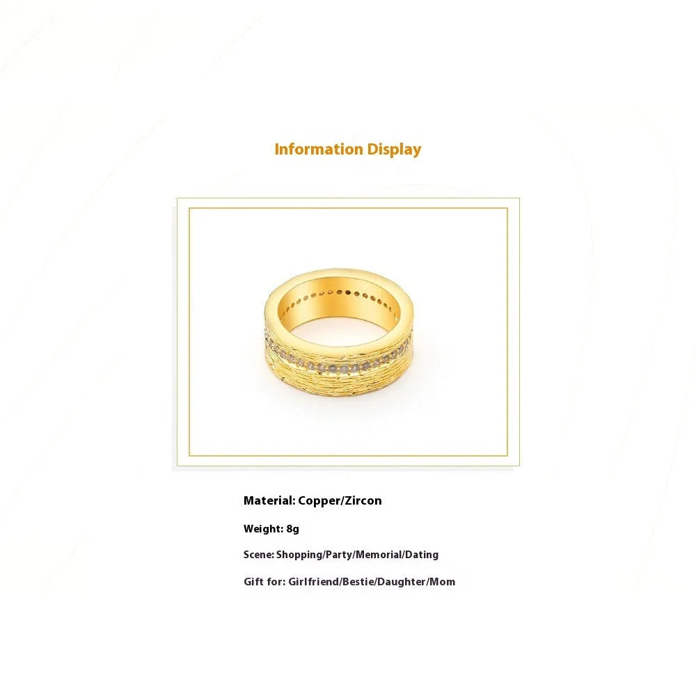 Gold geometric zircon ring on copper base in women's sizes 6, 7, and 8