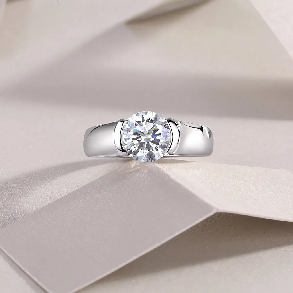 Moissanite wedding ring set, 2 carat stone, S925 silver with platinum plating, sizes 5 to 9, gift box
