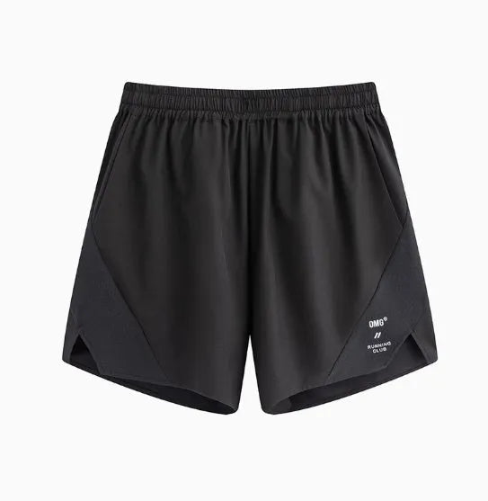 Black running shorts with laser-punched stitching on a manikin, showing stretch fabric for training.