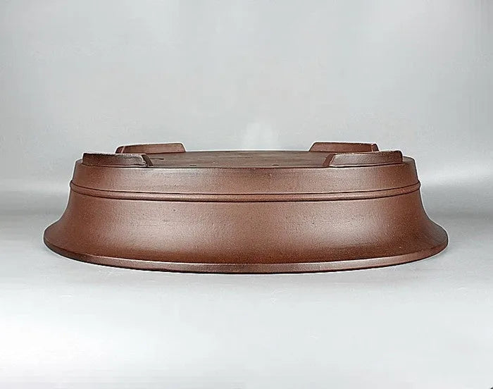 Handmade antique oval Yixing Purple Mud bonsai pot with dimensions 66x53x14.5cm for pine and cypress