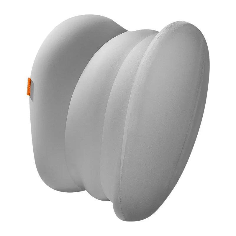 Grey and orange car head rest and lumbar support pillow set with memory cotton filling.