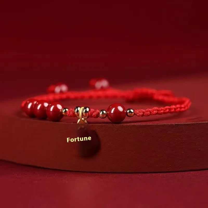 Cinnabar ethnic braided rope bracelet with blessing card for college entrance exam luck