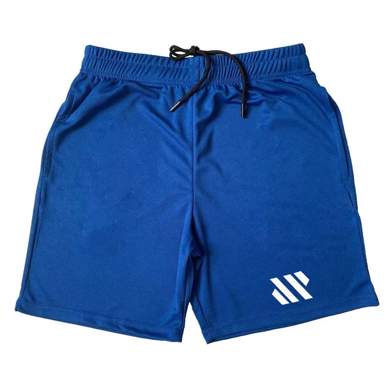 Black metal silk fabric loose running shorts laid flat, showing sports style and unlined construction.
