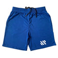 Black metal silk fabric loose running shorts laid flat, showing sports style and unlined construction.