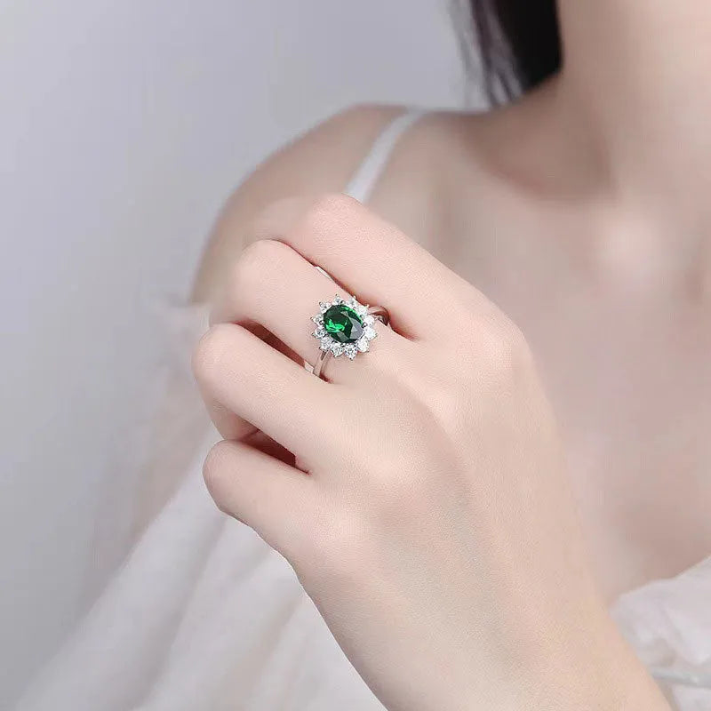 Women's floral moissanite ring in electroplated copper with inlaid zirconia detailing