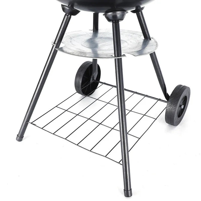 Portable minimalist iron barbecue grill with a 14-inch cooking surface.