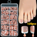 Box of 120 French style nude square artificial toe nail pieces in nine colour shades