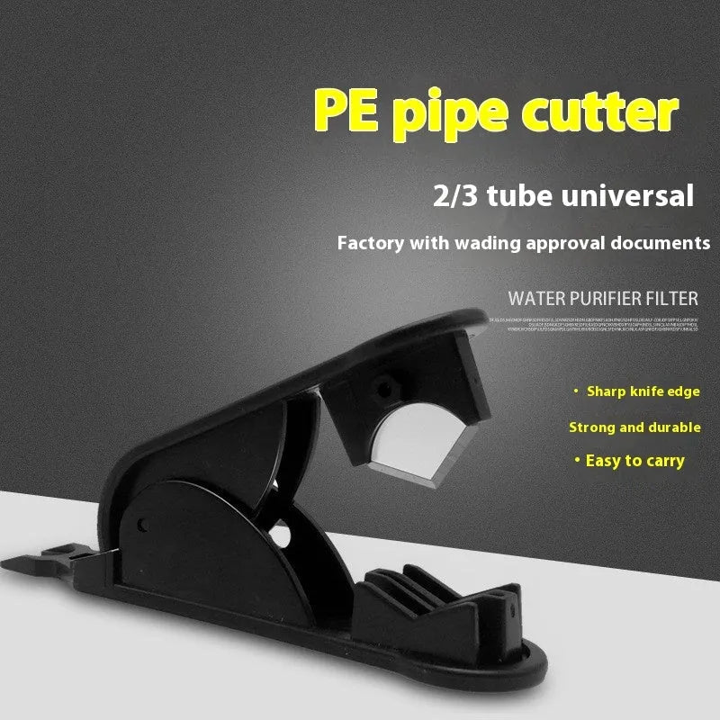 Black household portable water purifier tube cutter with stainless steel knife body