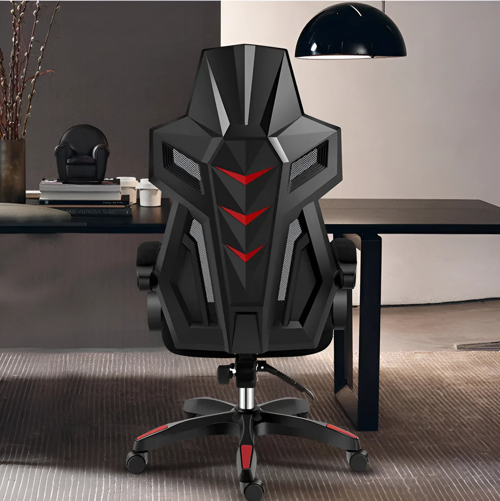 Ergonomic office swivel chair with reclining mesh backrest, black frame, and choice of legs