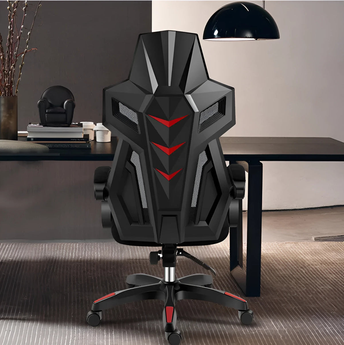 Ergonomic office swivel chair with reclining mesh backrest, black frame, and choice of legs
