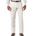 Men's beige white linen-cotton trousers with slant pockets laid flat.
