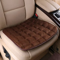Plush car seat cushion three-piece set in brown, non-slip design without backrest