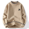 Men's thickened round neck cotton blend knit sweater in grey, loose fit pullover winter style