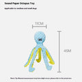 Blue crocheted long-legged octopus pet toy with ringing and creaking sounds on white background