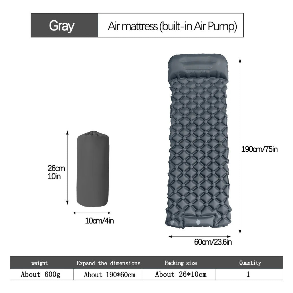 Outdoor single diamond TPU inflatable mattress 190x60x5cm with foot pillow in Army Green on grass