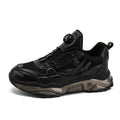 Men's black rotating button dad shoes with platform soles and mesh upper for height-increasing casual wear