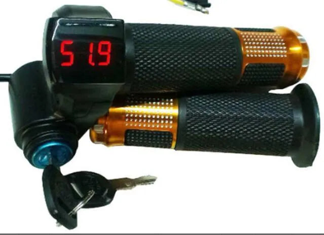 Electric vehicle handlebar control unit in blue, red, silver, and yellow colour options with 5-core wiring