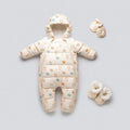 Baby down jacket thickened jumpsuit in solid colour with attached hood, suitable for 66-100cm height