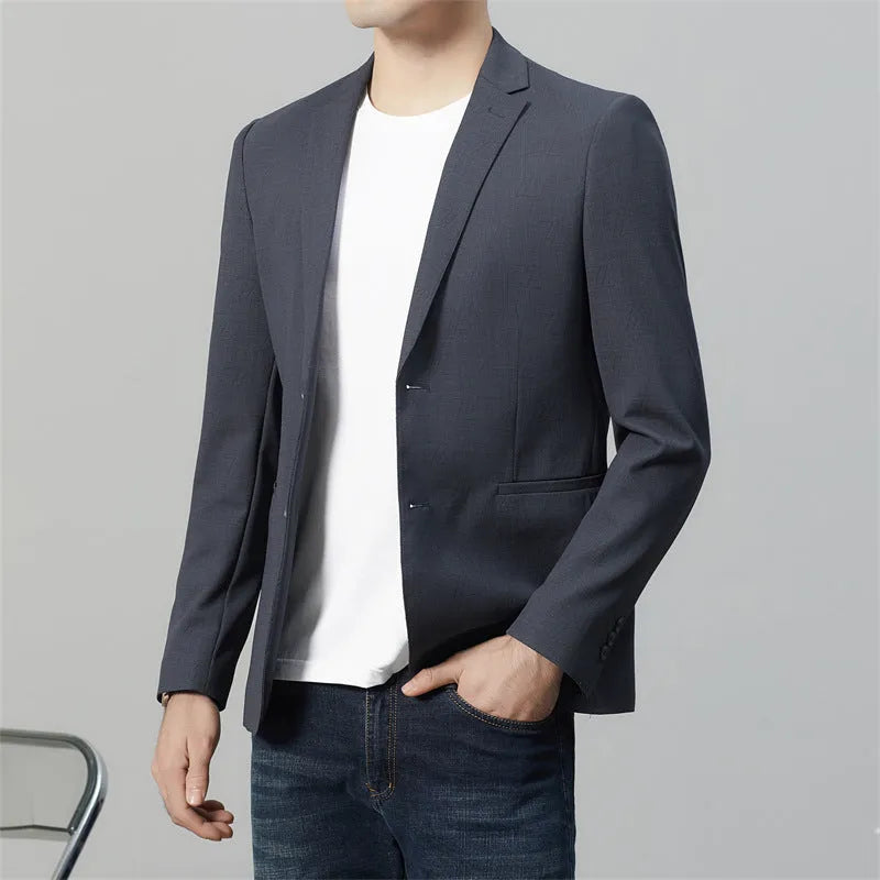Long sleeve slim fit suit jacket in blue, nylon blend, leisure wear for youth