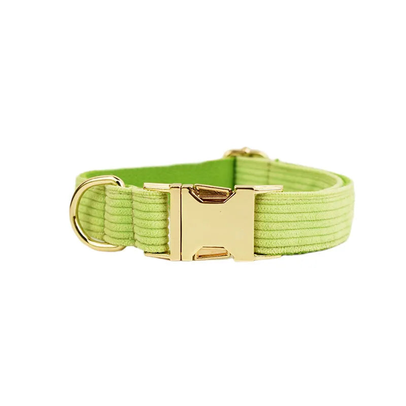 Corduroy Series pet dog collar in polyester, shown on a dog, available in multiple sizes and colours.