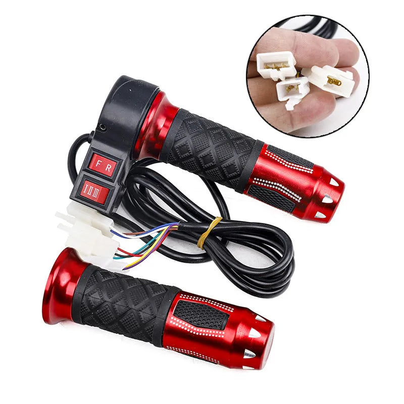 Three-speed rotating plastic handle for electric car accelerator conversion, shown with matching refuelling switch.