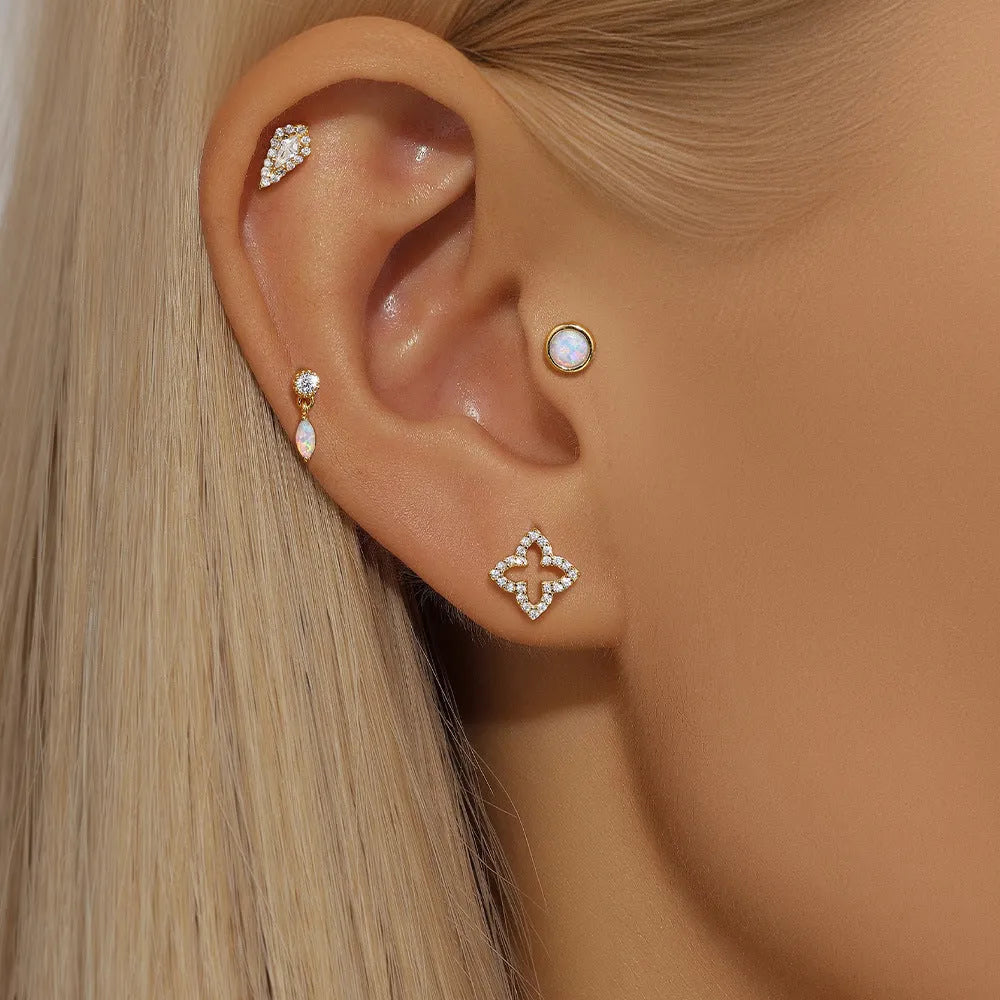 S925 sterling silver geometric ear bone studs with flat column thread in gold colour variations