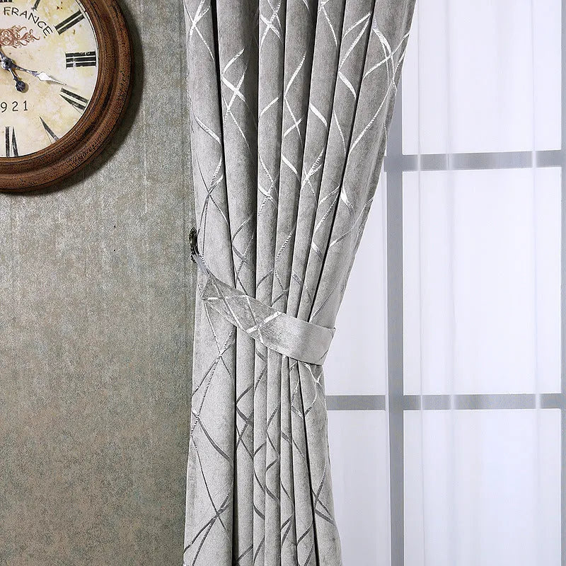 A single panel of modern solid colour chenille blackout curtain, measuring 1 metre by 2.7 metres, in a grey shade.