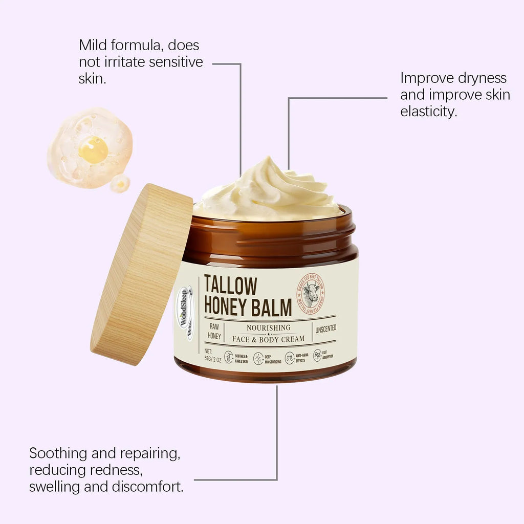 57g jar of tallow honey moisturising cream with sun protection ingredients for skin repair