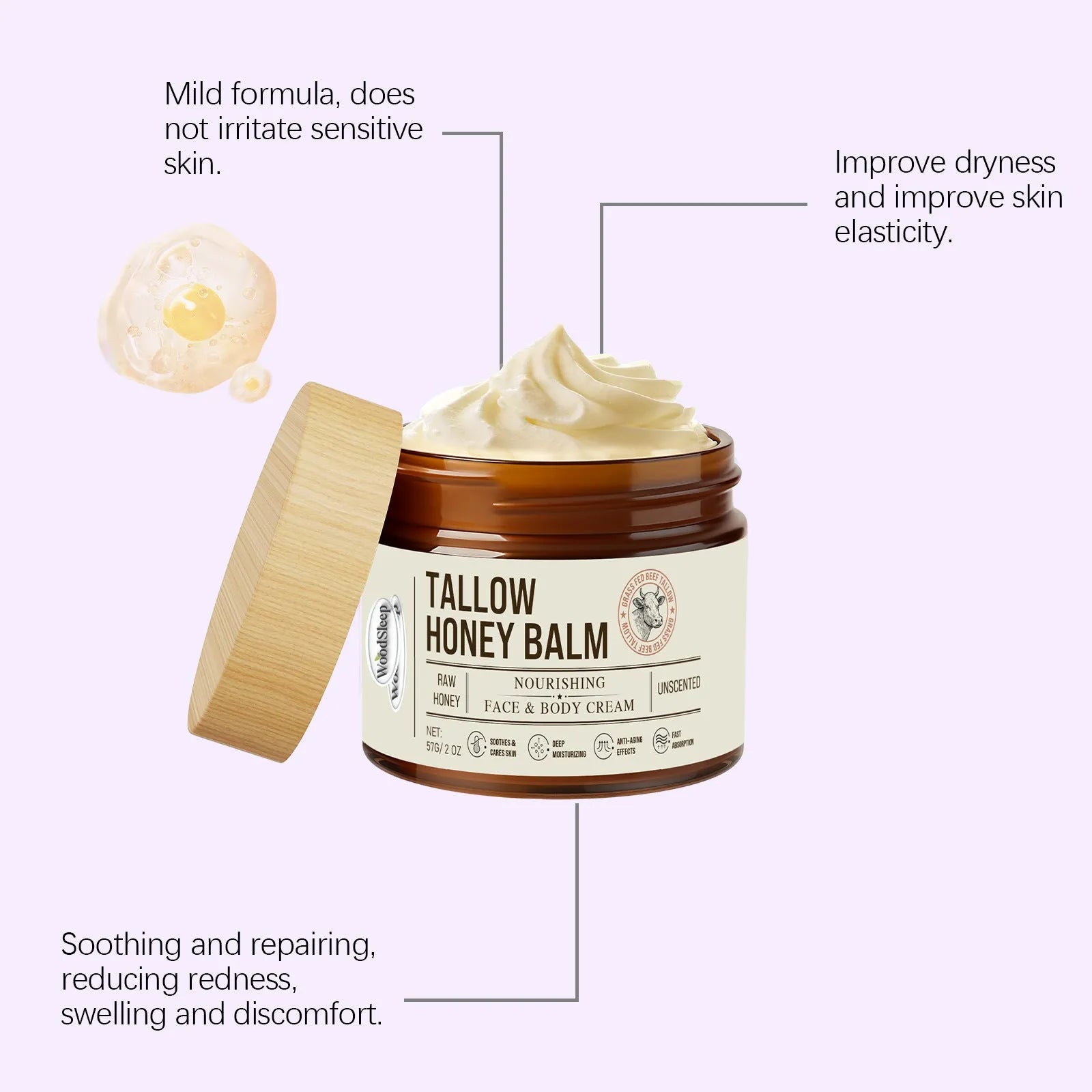 57g jar of tallow honey moisturising cream with sun protection ingredients for skin repair