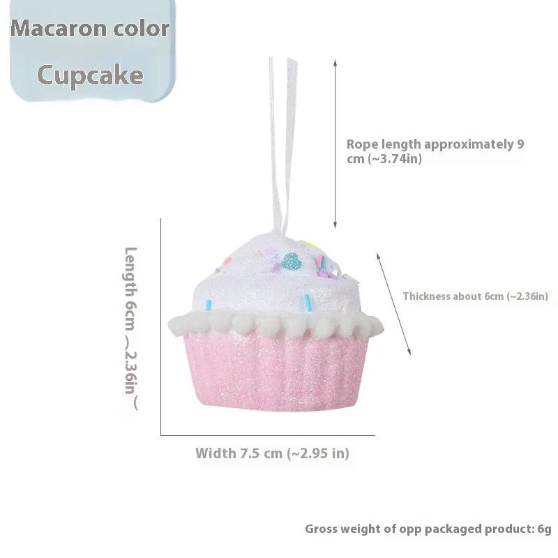 Foam Christmas macaron colour series pendant in ice cream shape, pink colour, hanging on a Christmas tree branch