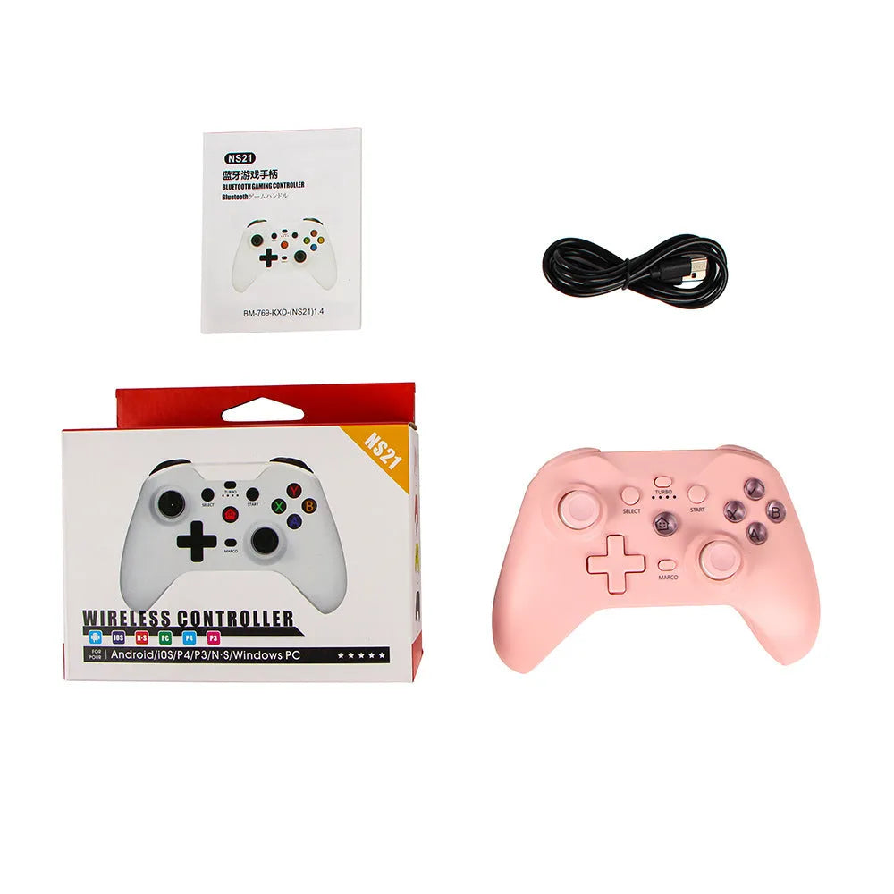 Bluetooth wireless game handle in black, showing buttons, thumbsticks, and Type-C port, for multi-device gaming