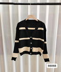 Striped women's cardigan with 3D pattern effect and V-neck in slim fit