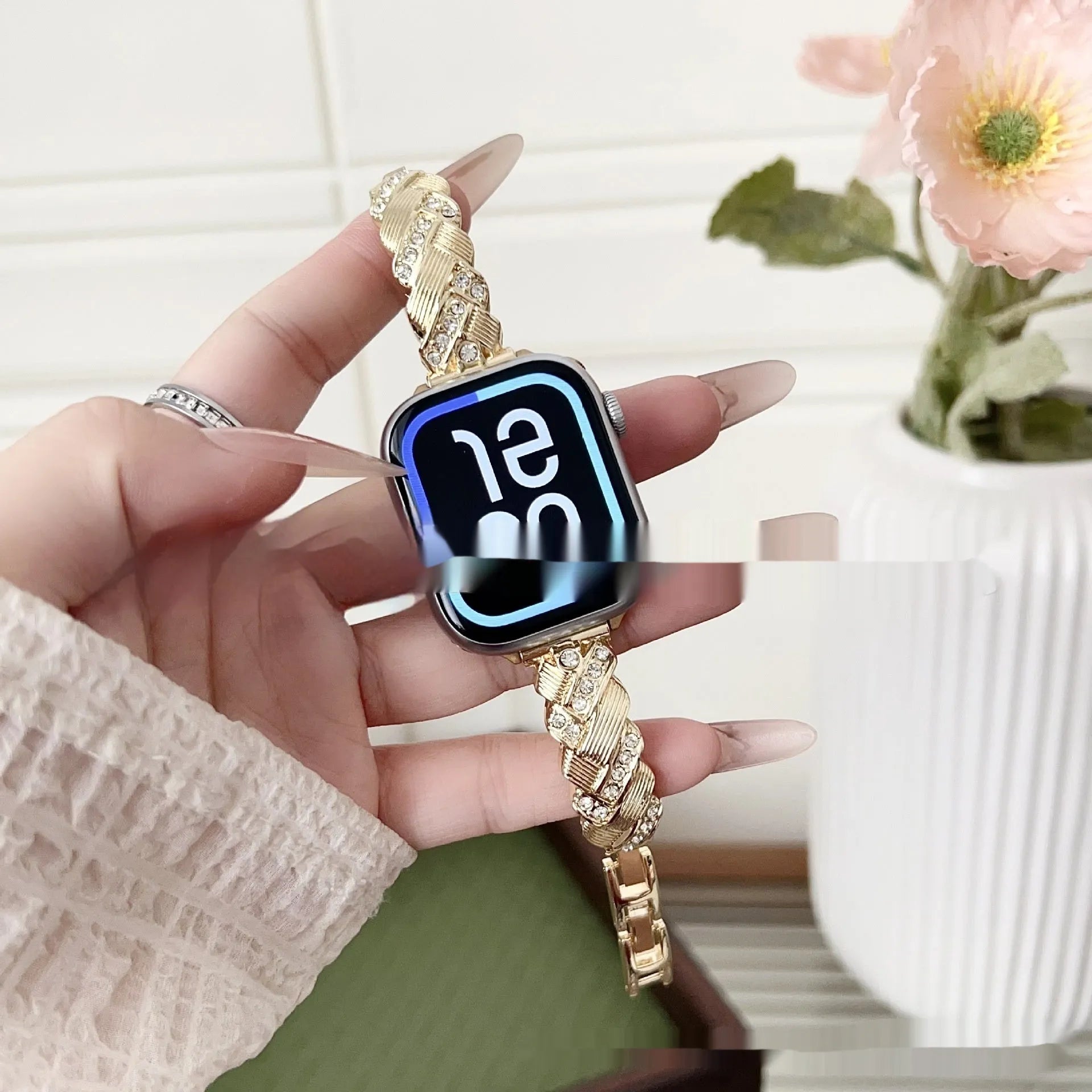 Personalised twist diamond pattern zinc alloy metal Apple Watch strap in multiple colour options