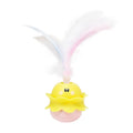 Pink interactive automatic cat feather toy with 360° rotation, LED lights, and detachable feathers for indoor cats.