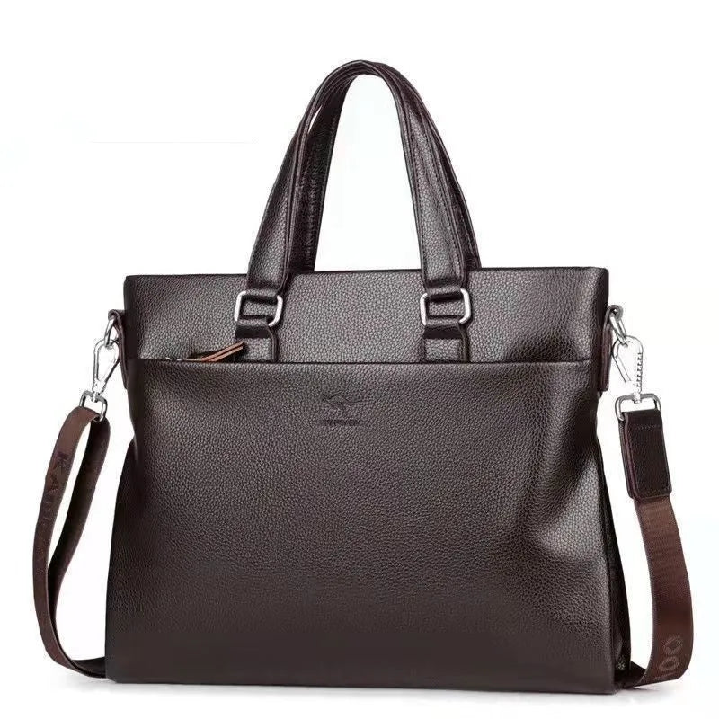 Black and brown PU leather men's shoulder messenger bag with crossbody strap, 35x30cm