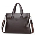 Black and brown PU leather men's shoulder messenger bag with crossbody strap, 35x30cm