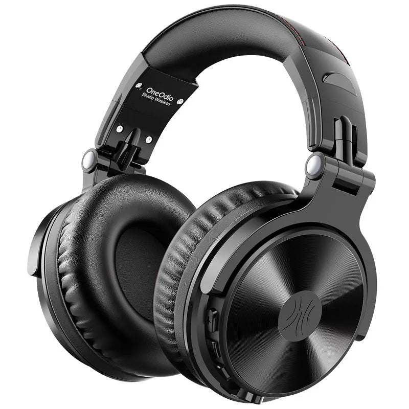 Wireless Bluetooth over-ear headset with microphone, 50mm driver, 1.2m cable, in black or champagne gold